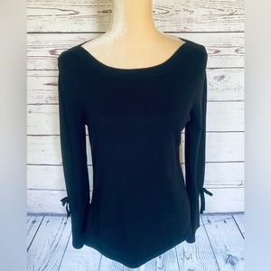 Women’s Small Sweater Cable Gauge Black Lightweight Knit Long Flare Sleeves Soft